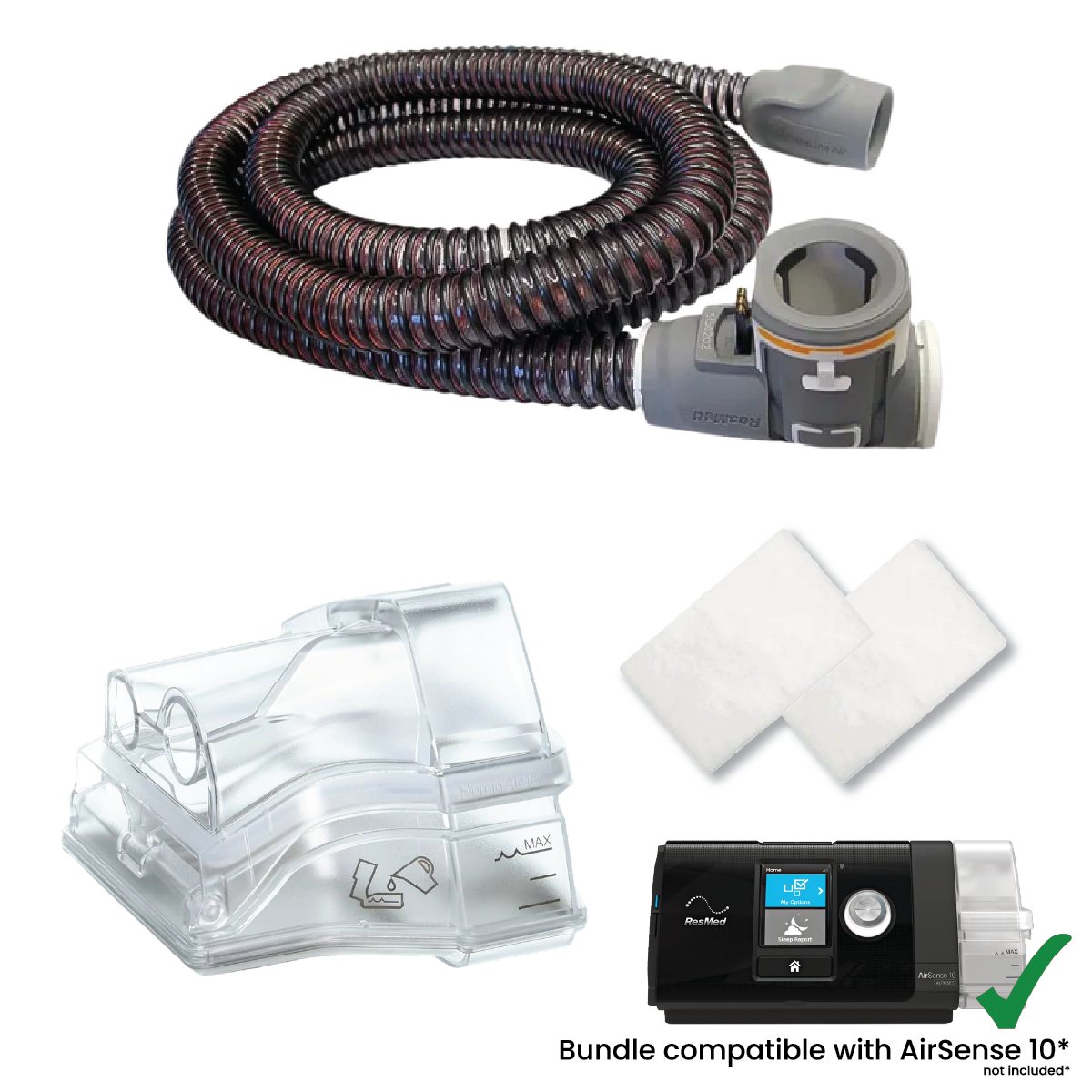 ResMed AirSense 10 Resupply Bundle - Replacement Heated Hose, Water Tank, and Filters